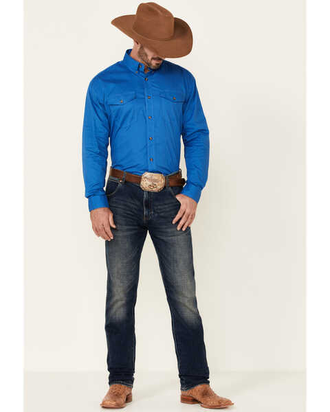 Roper Men's Solid Amarillo Collection Long Sleeve Western Shirt, Royal, hi-res