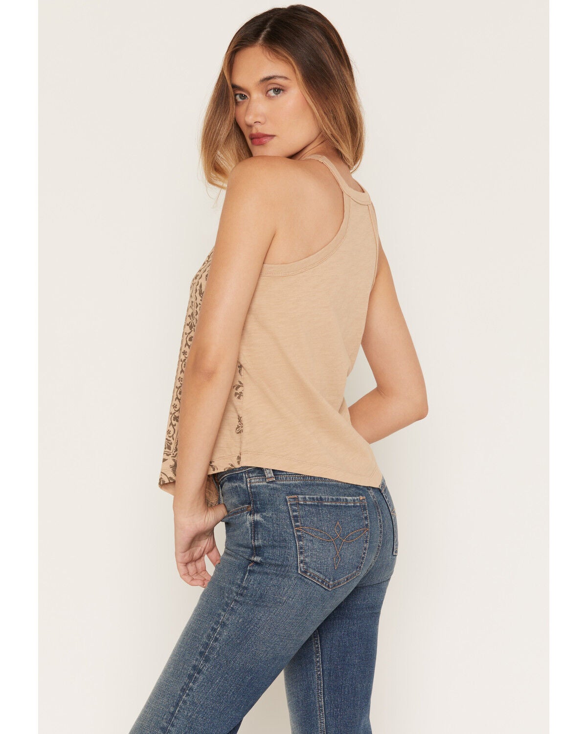 Image #4 - Shyanne Women's Wren Embroidered Hanky Hem Tank, Khaki, hi-res