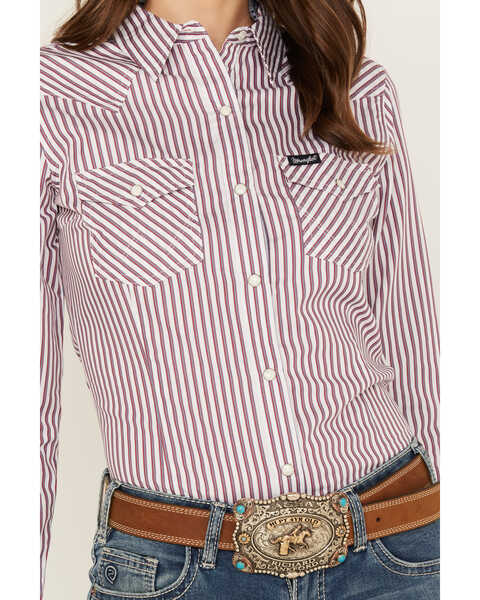 Image #3 - Wrangler Women's Striped Long Sleeve Snap Western Shirt, Red, hi-res
