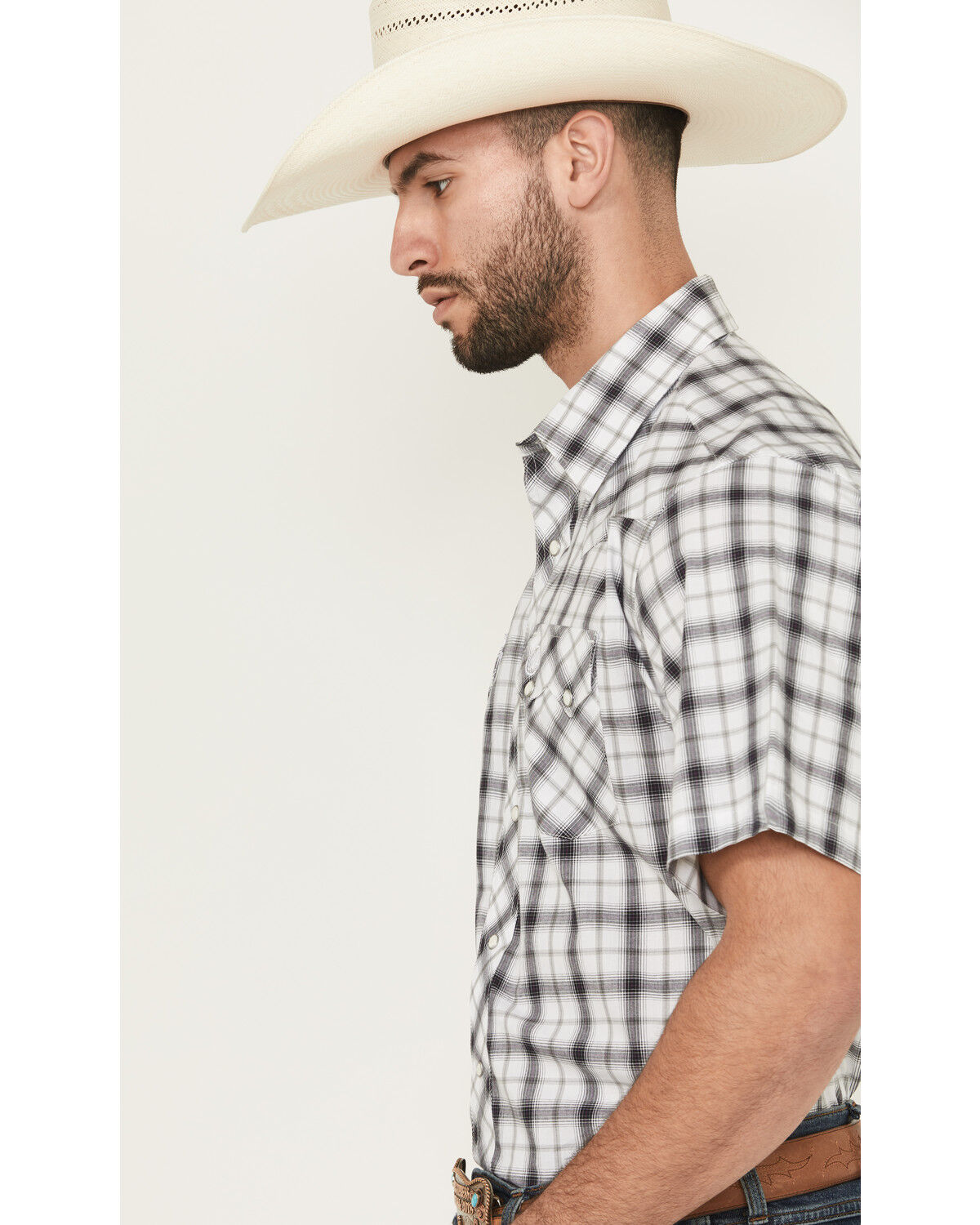 Image #2 - Wrangler Retro Men's Plaid Print Short Sleeve Snap Western Shirt, White, hi-res
