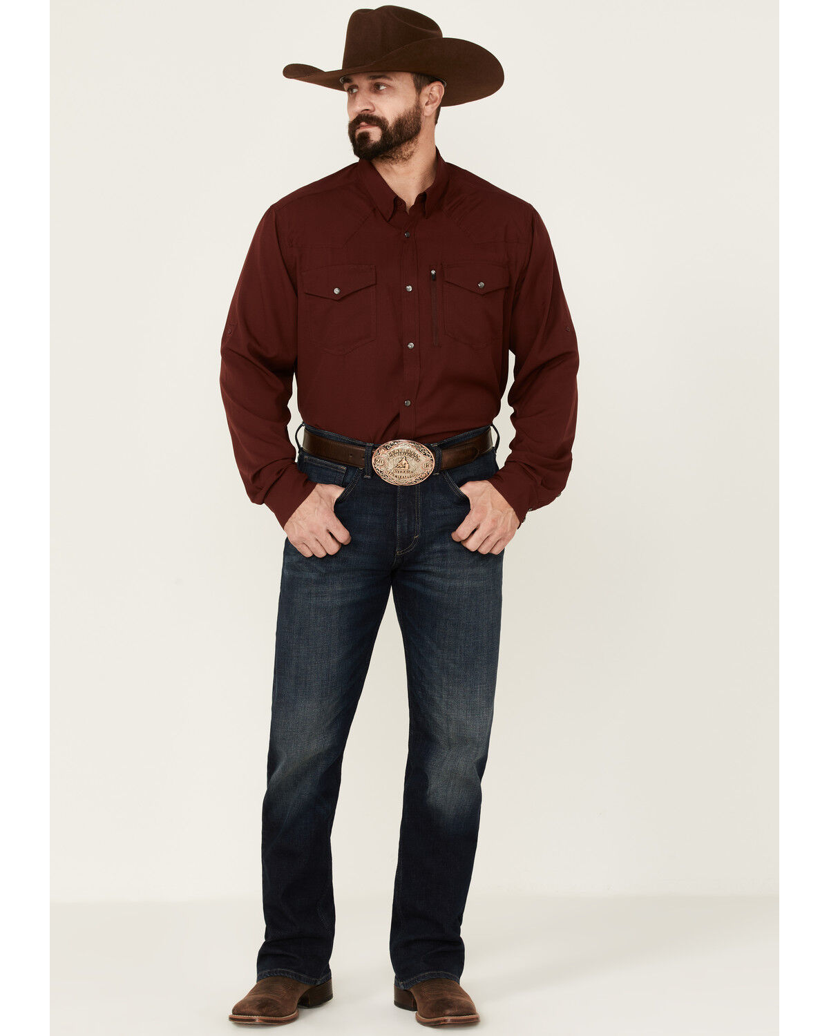 Image #2 - RANK 45® Men's Roughie Performance Long Sleeve Snap Solid Western Shirt, , hi-res
