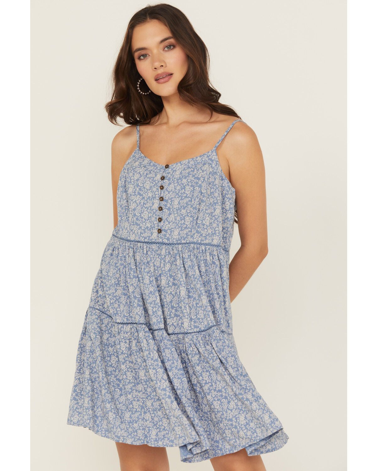 Image #2 - Cleo + Wolf Women's Beau Floral Printed Sleeveless Mini Dress, Steel Blue, hi-res