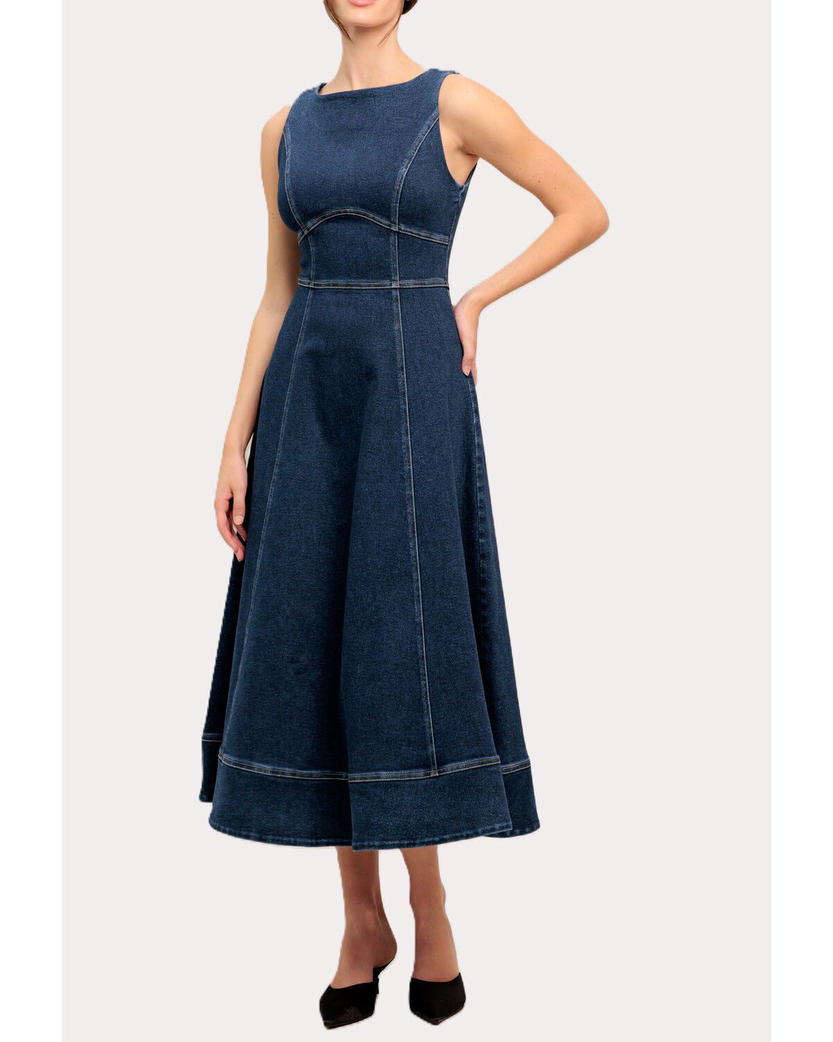 Flying Tomato Women's Simple Statement Denim Midi Dress, Dark Wash, hi-res