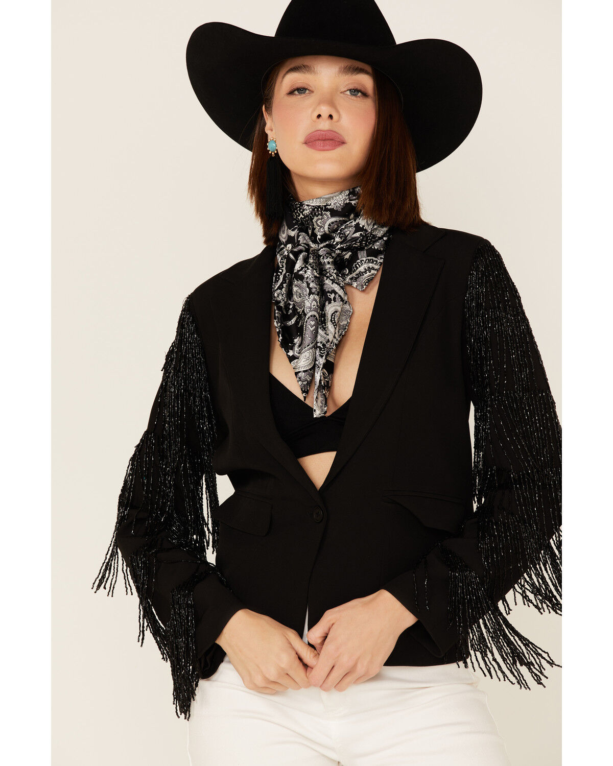 Image #4 - Any Old Iron Women's Beaded Fringe Blazer Jacket, Black, hi-res