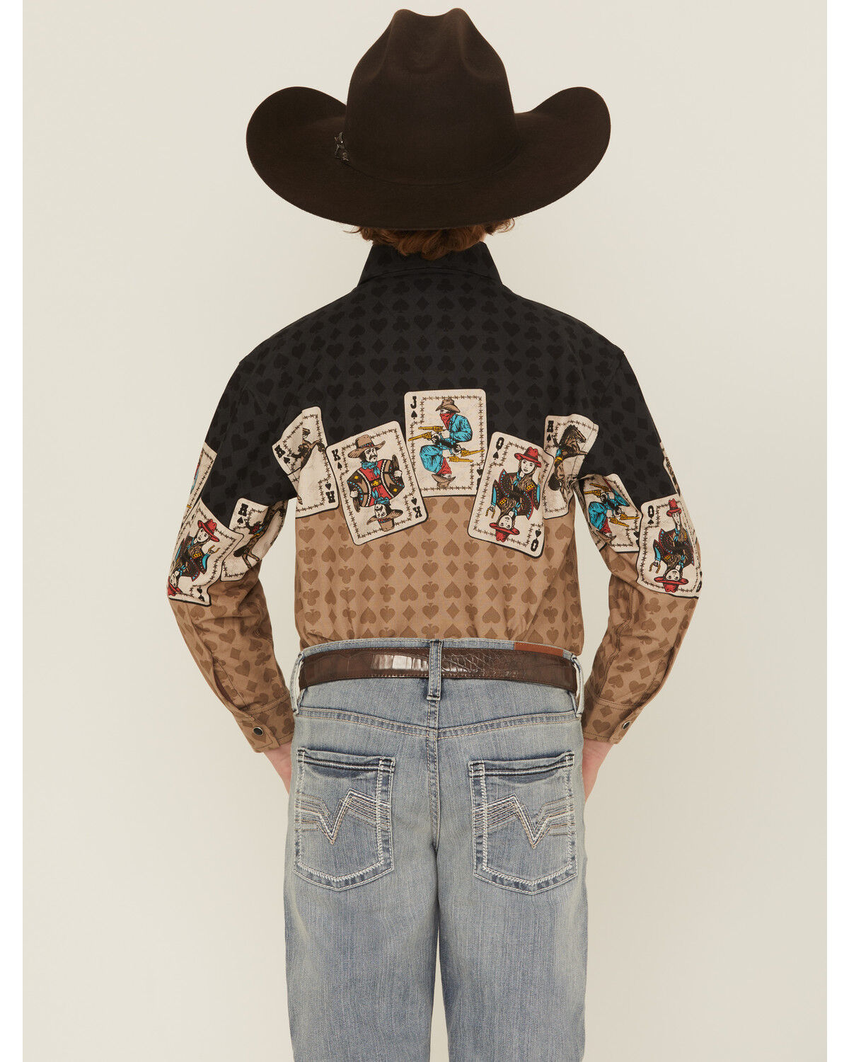 Image #4 - Panhandle Slim Boys' Cards Border Long Sleeve Snap Western Shirt, Tan, hi-res