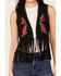 Image #3 - Vocal Women's Embroidered Rose Faux Suede Fringe Vest, Black, hi-res