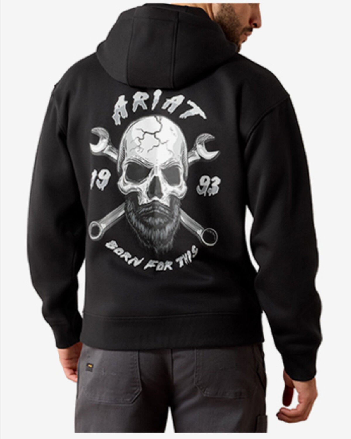 Ariat Men's Rebar Workman Bearded Skull Hoodie, Black, hi-res