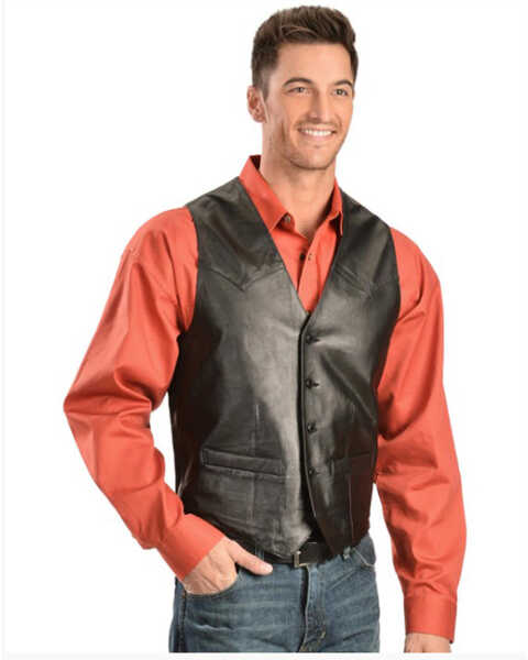 Image #5 - Scully Men's Lamb Leather Western Vest - Tall, Black, hi-res
