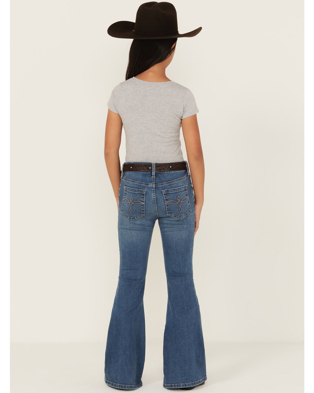 Image #3 - Shyanne Girls' Cimarron Twisted Side Seam Flare Stretch Denim Jeans, Medium Wash, hi-res