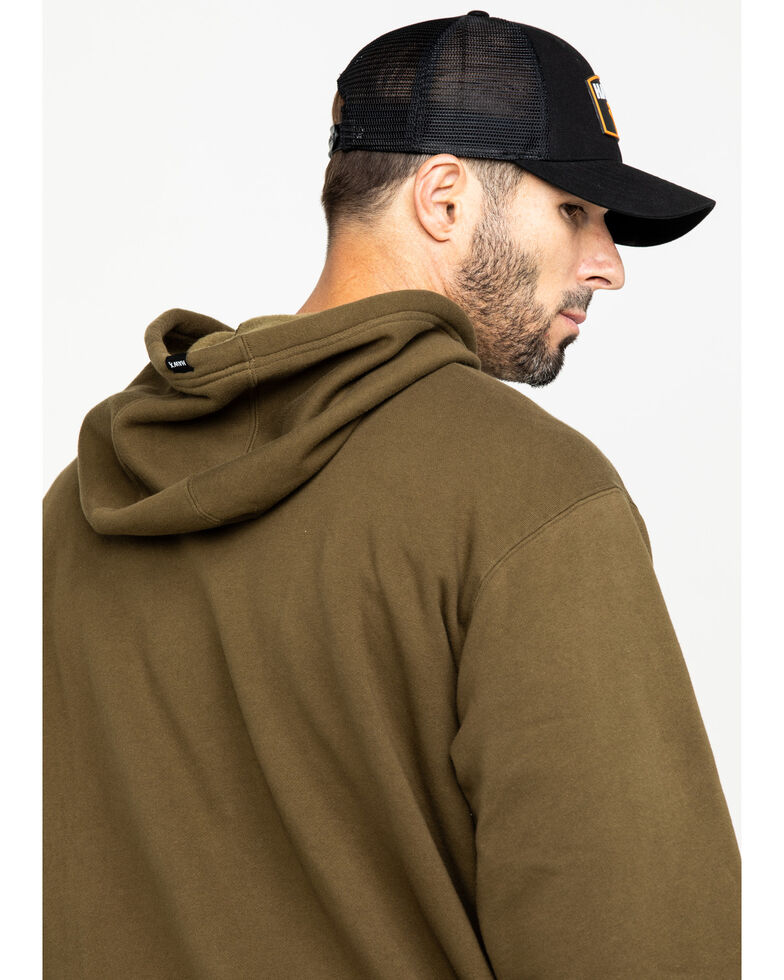 Hawx Men's Olive Logo Sleeve Performance Fleece Hooded Work Sweatshirt  , Olive, hi-res