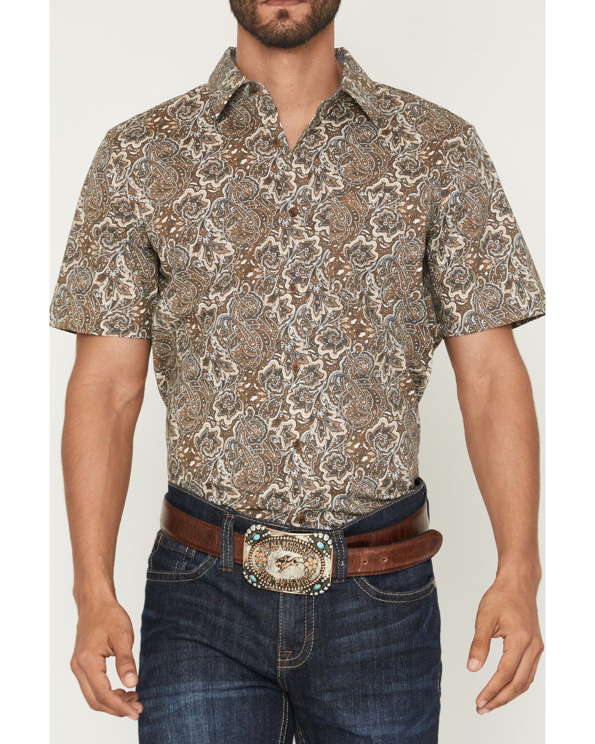 Image #3 - Cody James Men's Wells Floral Paisley Print Short Sleeve Button-Down Stretch Western Shirt, Rust Copper, hi-res