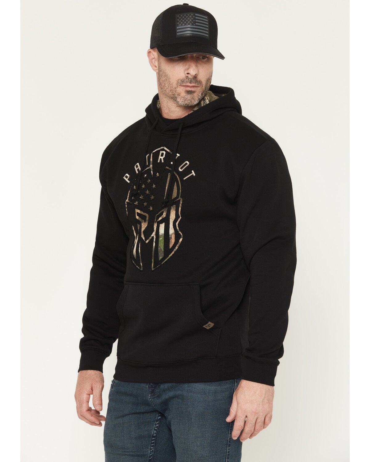 Image #2 - Buckwear Men's Camo Spartan Patriot Hooded Sweatshirt, Black, hi-res