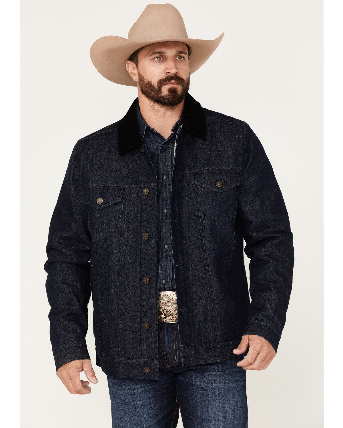 Cody James Men's Grand Teton Dark Wash Sherpa Cord Collar Denim Jacket, Dark Wash, hi-res