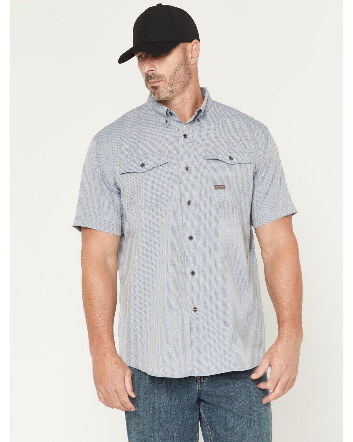 Image #1 - Ariat Men's Rebar Made Tough VentTEK Short Sleeve Button-Down Stretch Work Shirt, Blue, hi-res
