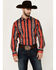 Image #1 - Wrangler Men's Checotah Southwestern Striped Print Long Sleeve Pearl Snap Western Shirt, Red, hi-res