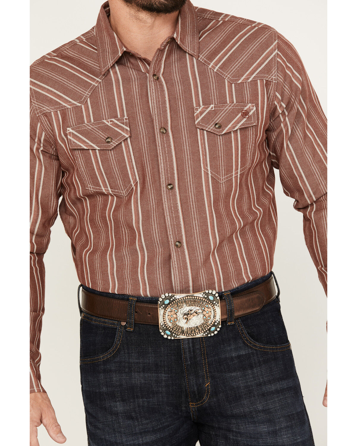 Image #3 - Blue Ranchwear Men's Twill Long Sleeve Work Snap Shirt, Fired Brick, hi-res
