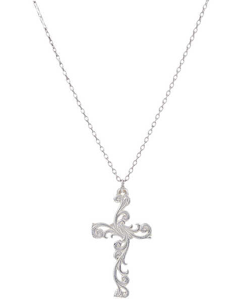 Montana Silversmiths Women's Filigree Silver Cross Necklace, Silver, hi-res