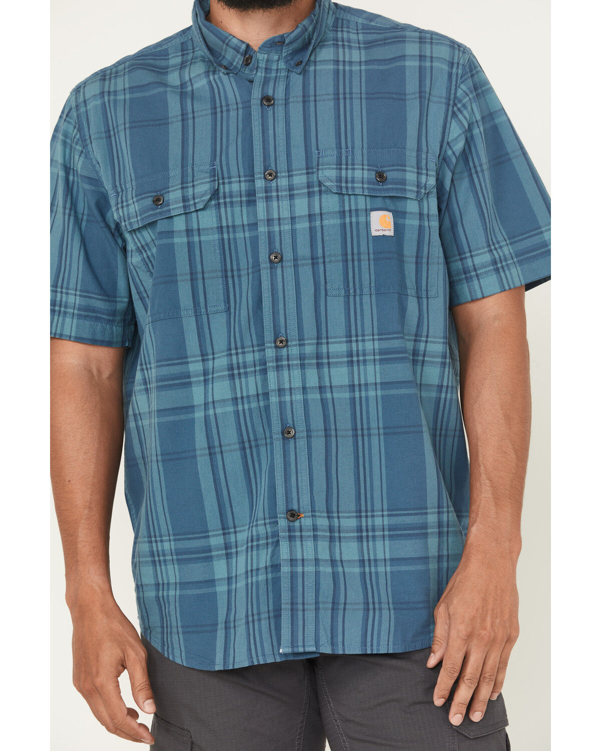 Image #3 - Carhartt Men's Plaid Print Loose Fit Midweight Short Sleeve Button-Down Work Shirt, Blue, hi-res