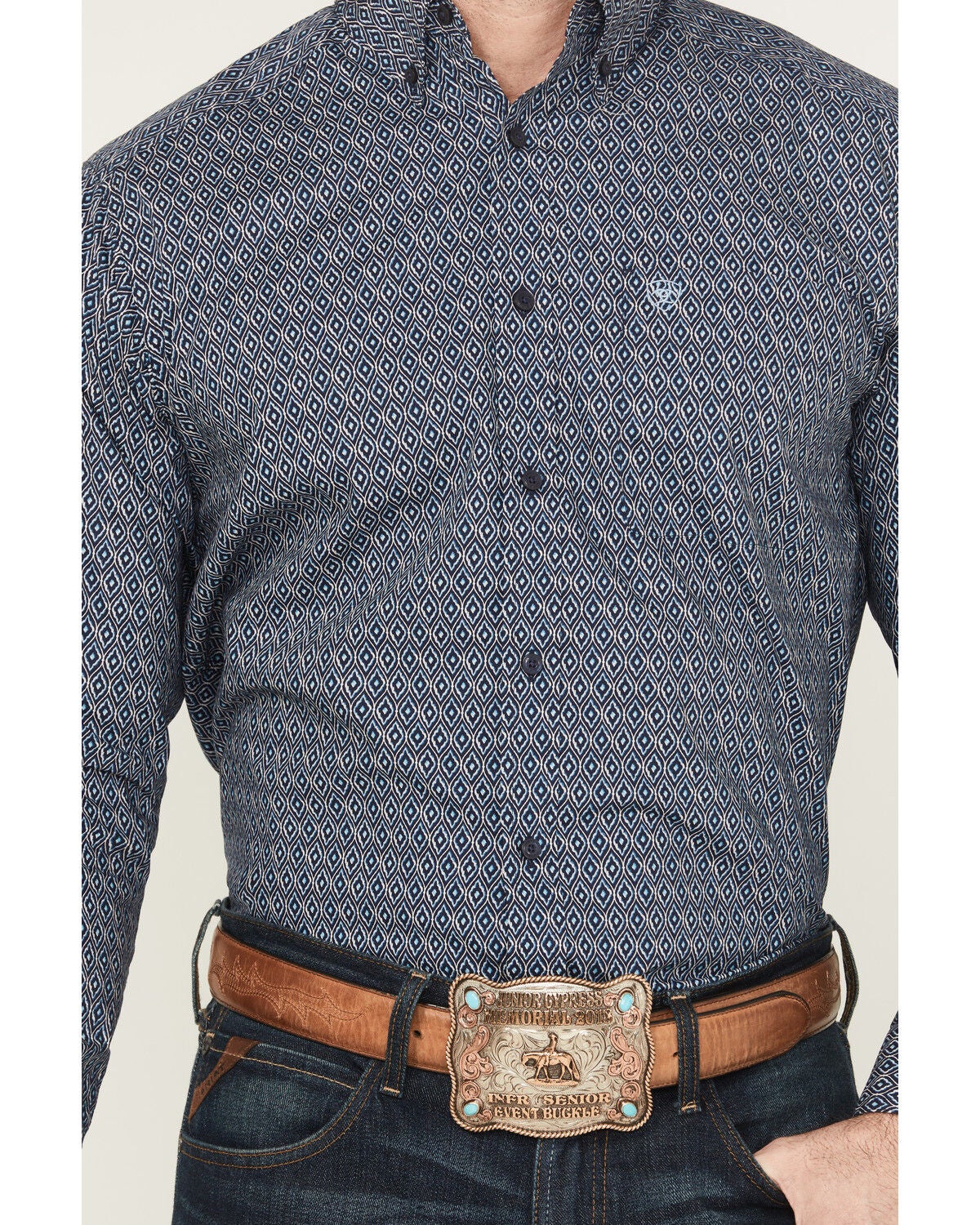 Image #3 - Ariat Men's Colson Geo Print Long Sleeve Button-Down Western Shirt, Navy, hi-res