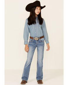 Shyanne Girls' Medium Wash Longhorn Pocket Regular Bootcut Jeans - Big, Blue, hi-res