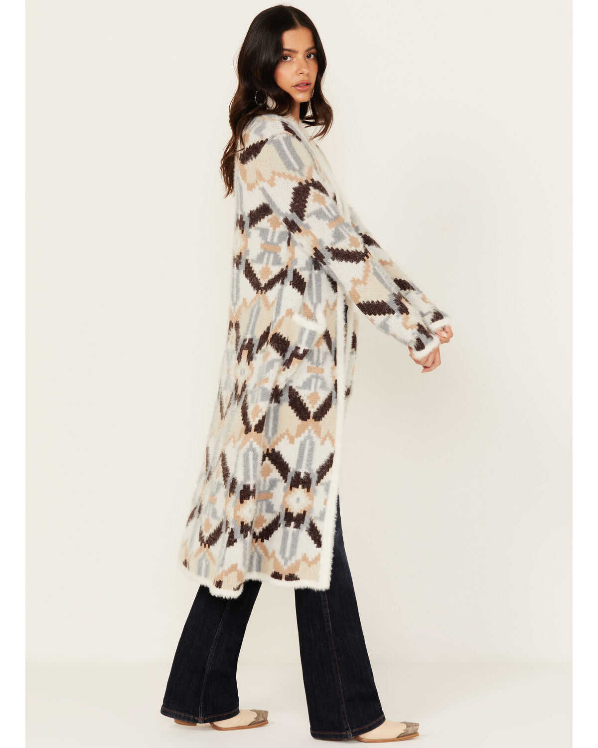 Image #2 - Shyanne Women's Southwestern Print Long Cardigan, Off White, hi-res