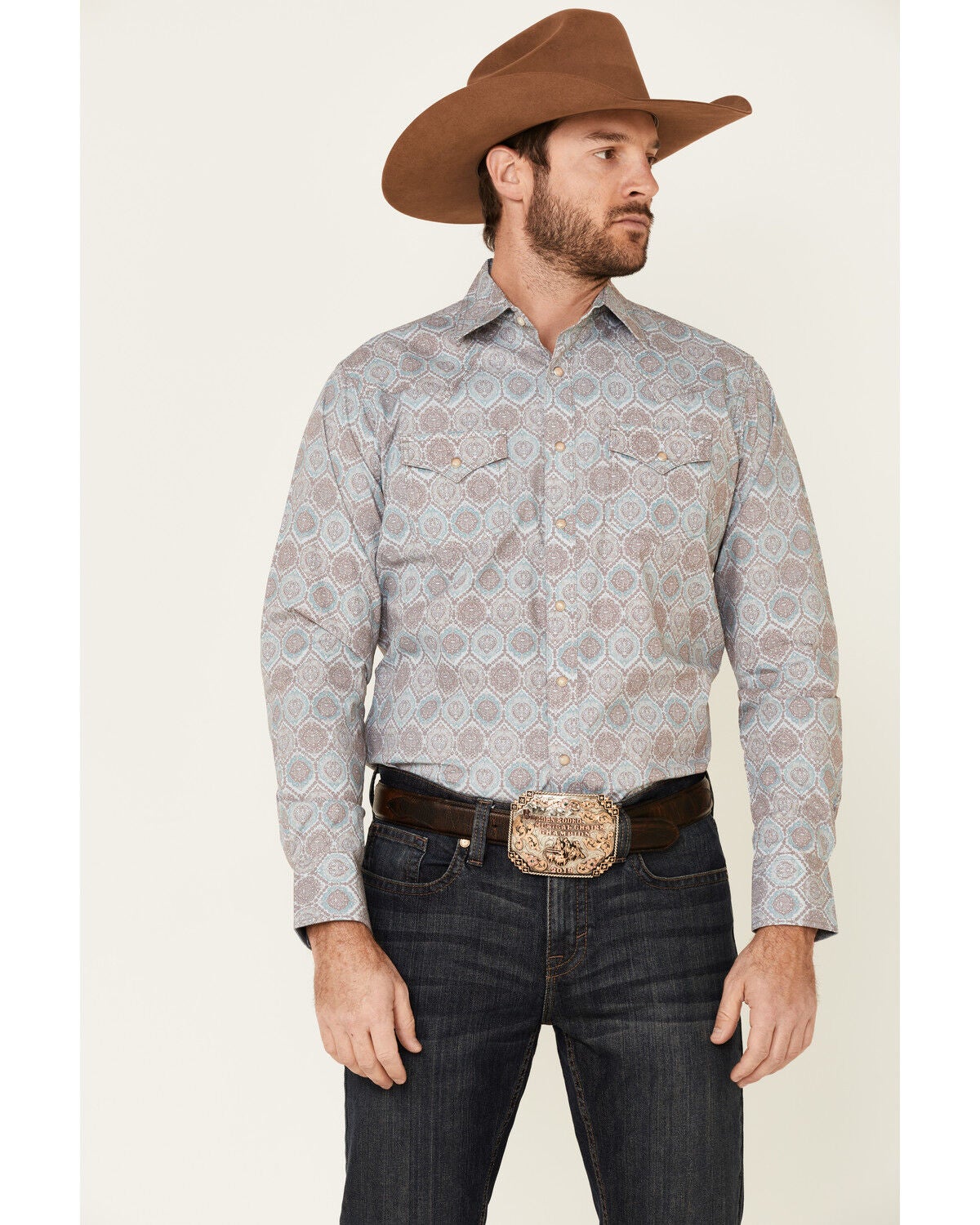 Image #1 - Wrangler Retro Men's Large Medallion Geo Print Long Sleeve Western Shirt, , hi-res