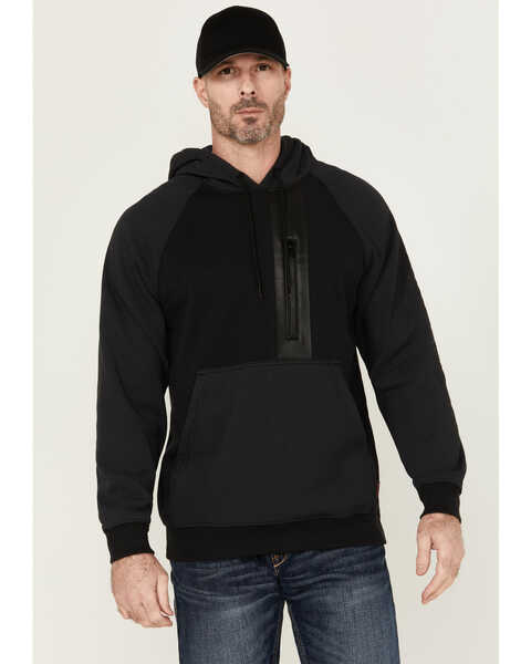 Image #1 - Cody James Men's FR Logo Sleeve Hooded Pullover , Black, hi-res