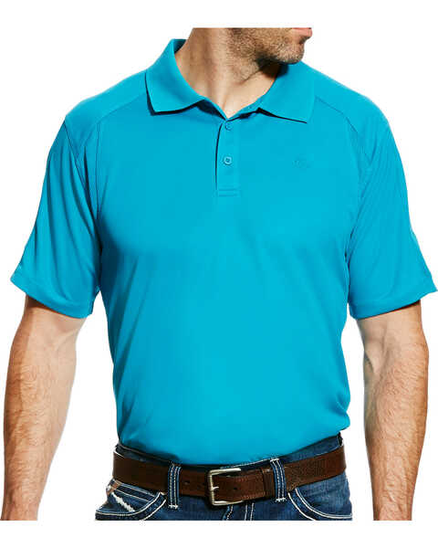 Image #1 - Ariat Men's AC Solid Short Sleeve Polo Shirt , Teal, hi-res