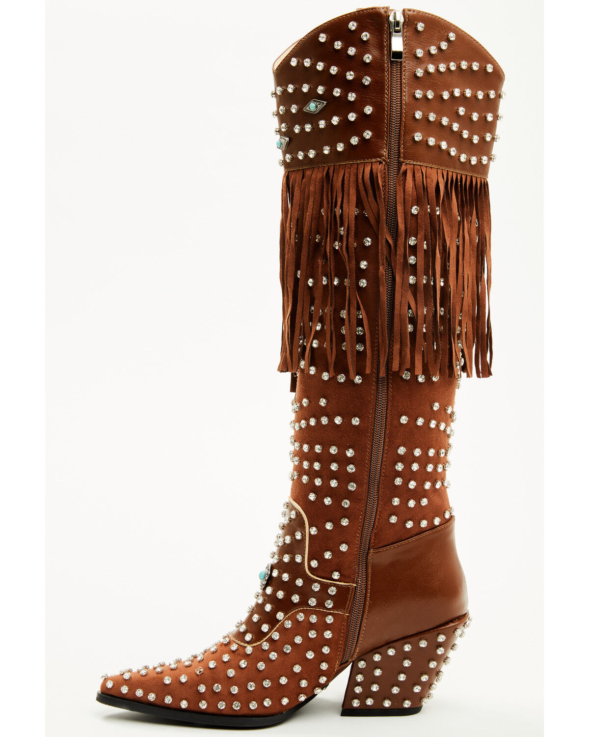 Image #3 - Azalea Wang Women's Bennett Embellished Fringe Tall Fashion Boots - Snip Toe, Brown, hi-res