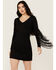 Image #1 - Idyllwind Women's Lois Studded Long Sleeve Fringe Mini Dress, Black, hi-res
