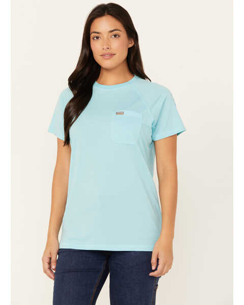 Image #1 - Ariat Women's Rebar Heat Fighter Short Sleeve Work Shirt , Turquoise, hi-res
