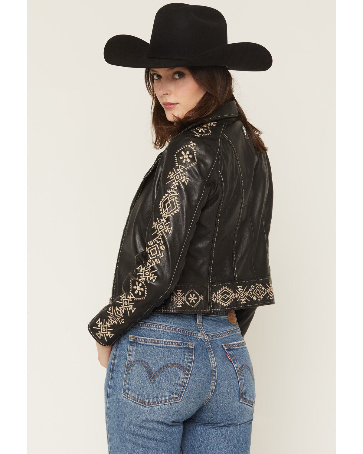 Image #4 - Mauritius Leather Women's Cora Embroidered Jacket, Black, hi-res