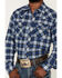 Image #3 - Wrangler Retro Men's Plaid Print Long Sleeve Snap Western Flannel Shirt , Blue, hi-res