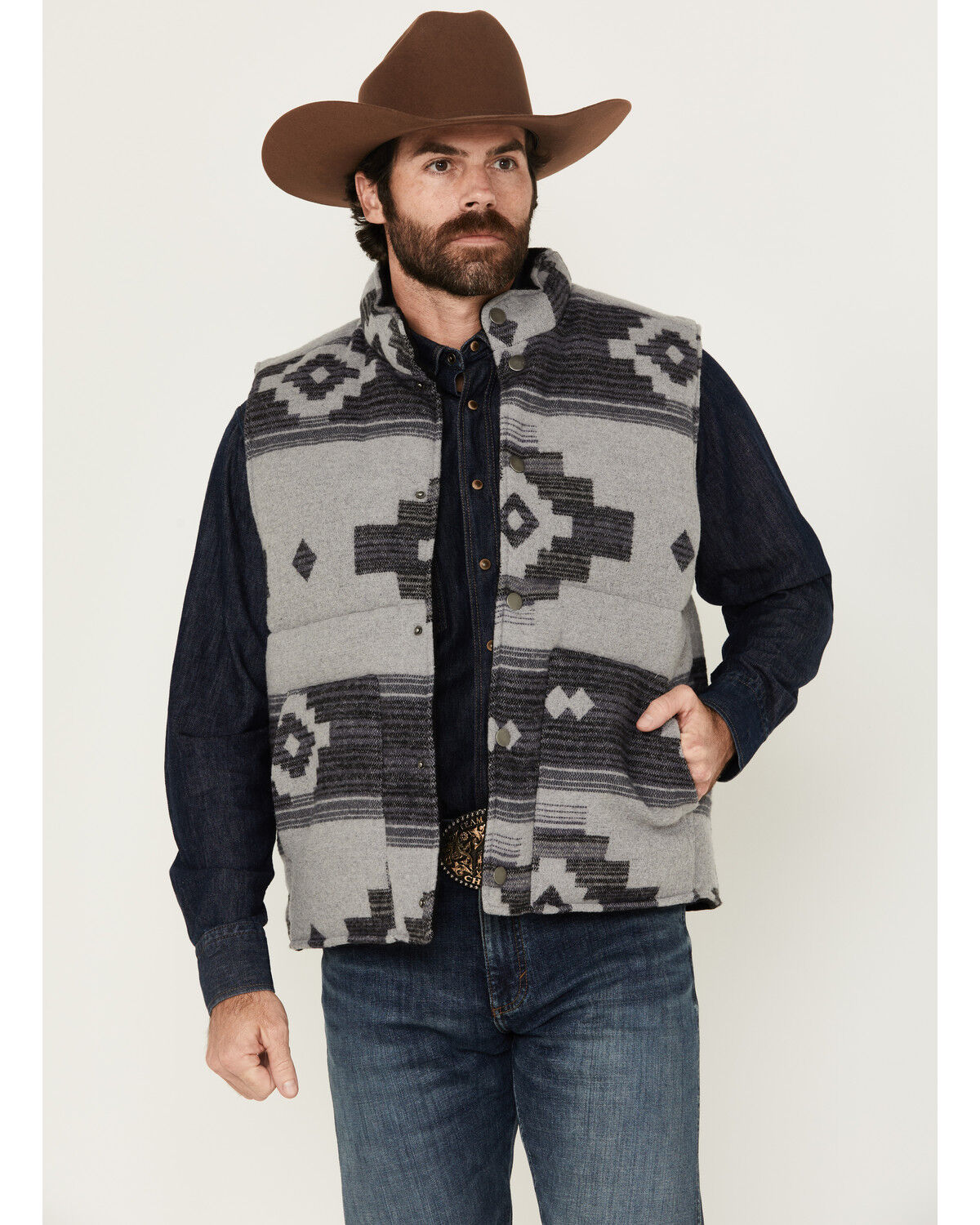 Image #1 - Cody James Men's Suns Reversible Woolish Puffer Vest, Grey, hi-res
