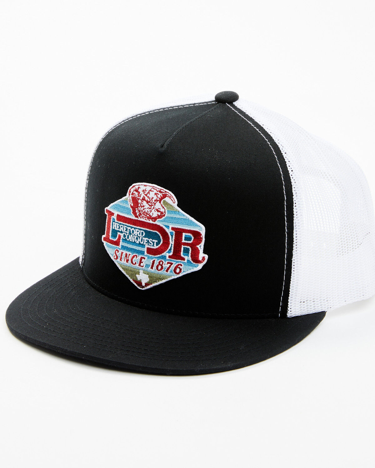Image #1 - Lazy J Ranch Wear Men's Conquest Patch Truck Cap, Black/white, hi-res
