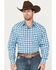 Image #1 - Roper Men's Amarillo Plaid Print Long Sleeve Button-Down Stretch Western Shirt, Blue, hi-res