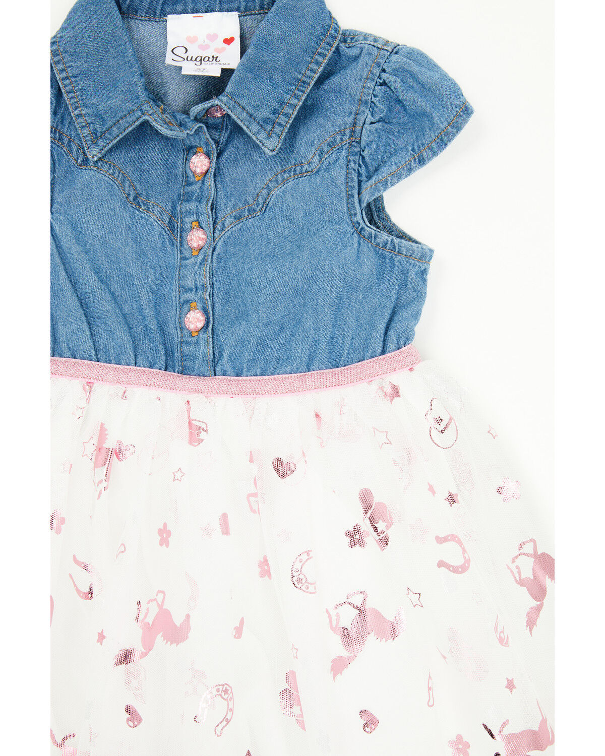 Image #2 - Sugar California Toddler Girls' Denim Short Sleeve Button-Down Tutu Dress, Blue, hi-res