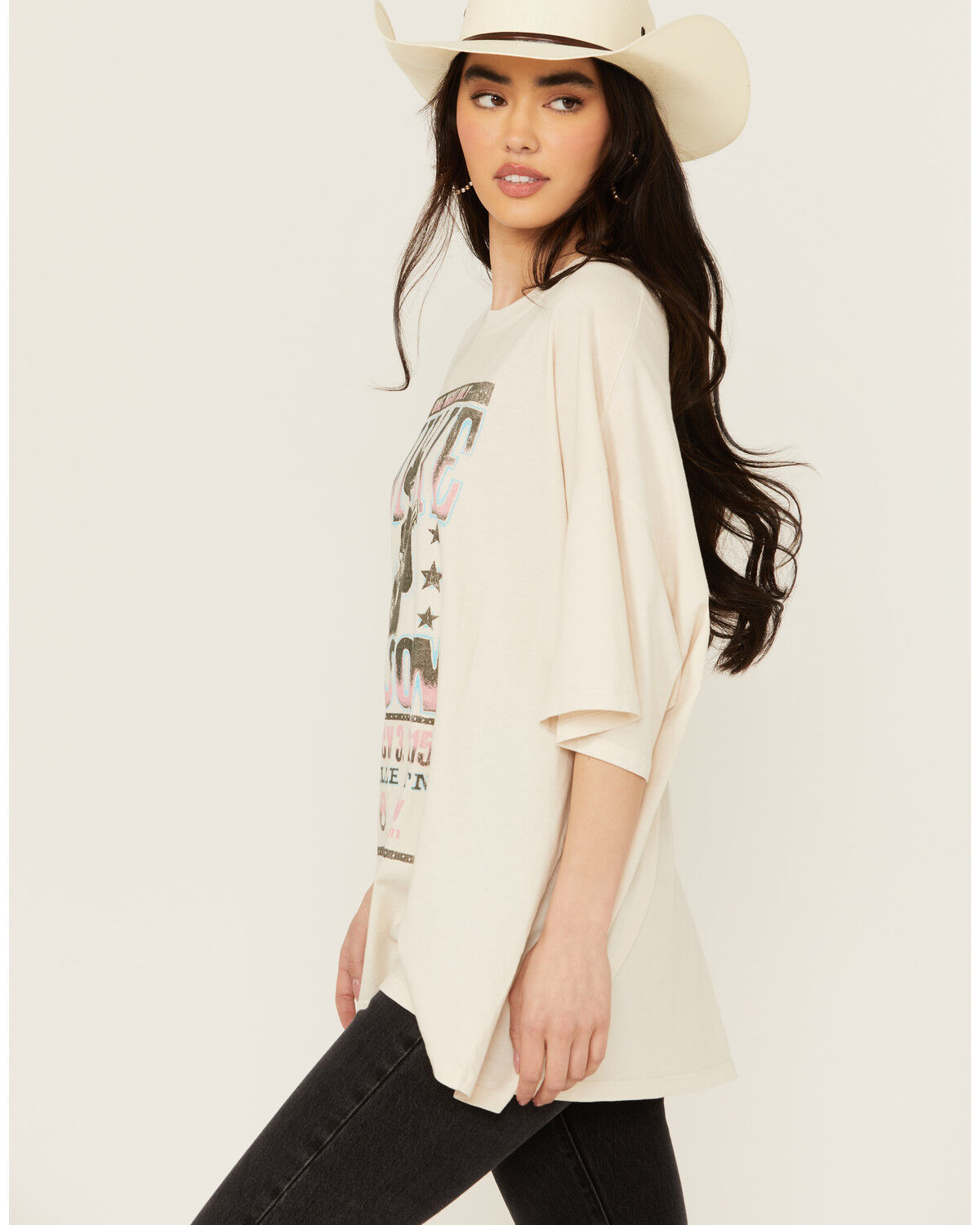 Image #2 - Day Dreamer Women's Willie Nelson Short Sleeve Oversized Graphic Tee, White, hi-res