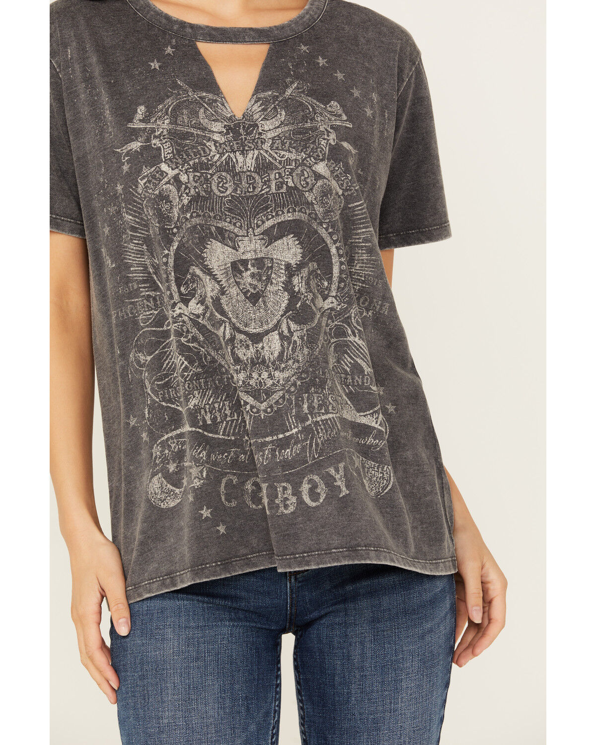 Image #3 - Blended Women's Rodeo Cowboy Cutout Short Sleeve Graphic Tee, Black, hi-res