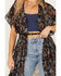 Image #3 - Angie Women's Floral Bird Print Ruffle Kimono, Black, hi-res