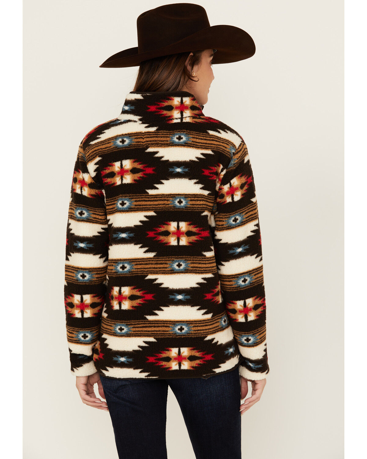 Image #4 - Wrangler Women's Southwestern Print 1/2 Zip Sherpa Fleece Pullover, Brown, hi-res