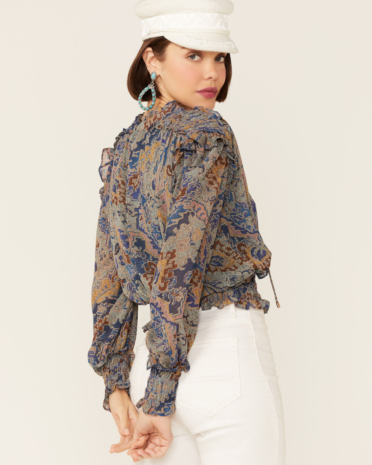Image #3 - Revel Women's Tapestry Print Smocked Long Sleeve Top, Blue, hi-res