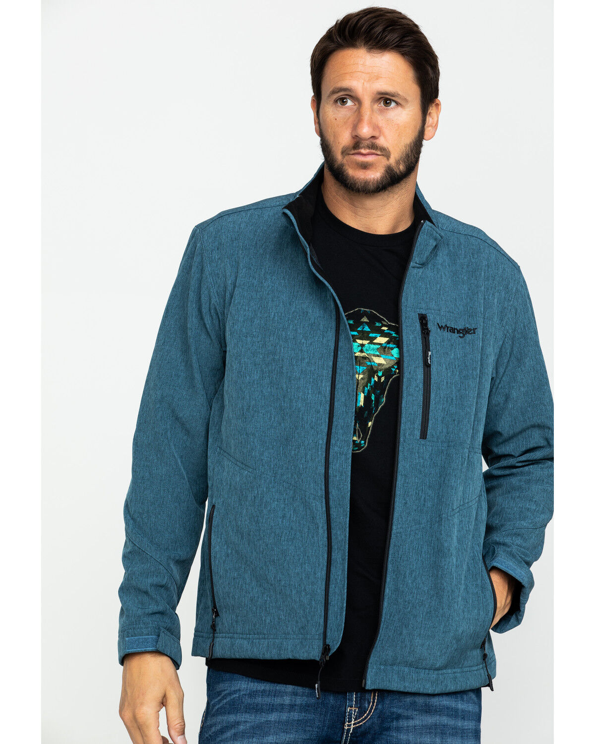 Image #1 - Wrangler Men's Trail Fleece Lined Zip Jacket, Heather Blue, hi-res