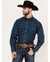 Image #1 - Roper Men's West Made Cactus Print Long Sleeve Pearl Snap Western Shirt, Dark Blue, hi-res