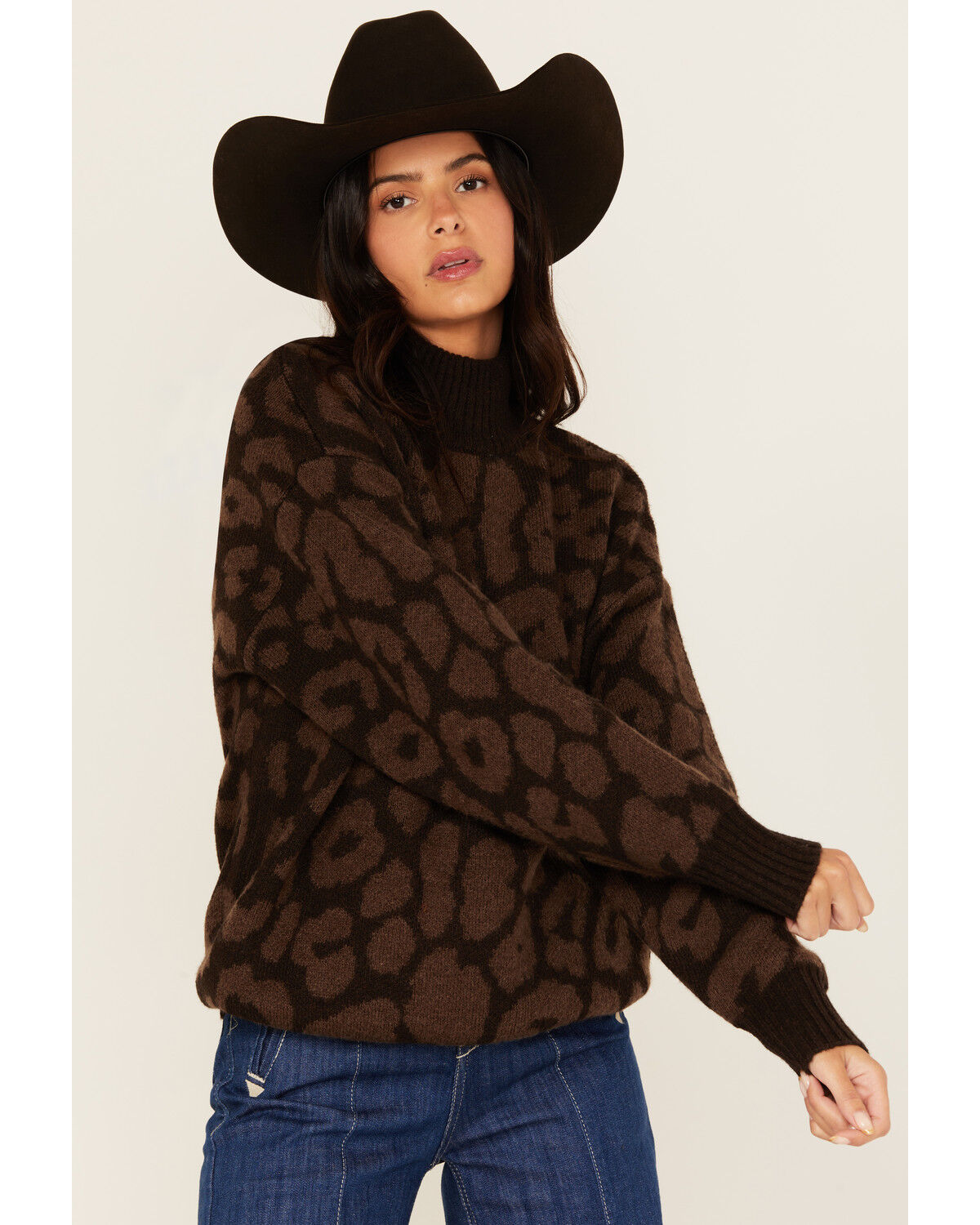 Image #2 - Ariat Women's Leopard Print Turtleneck Sweater, Brown, hi-res