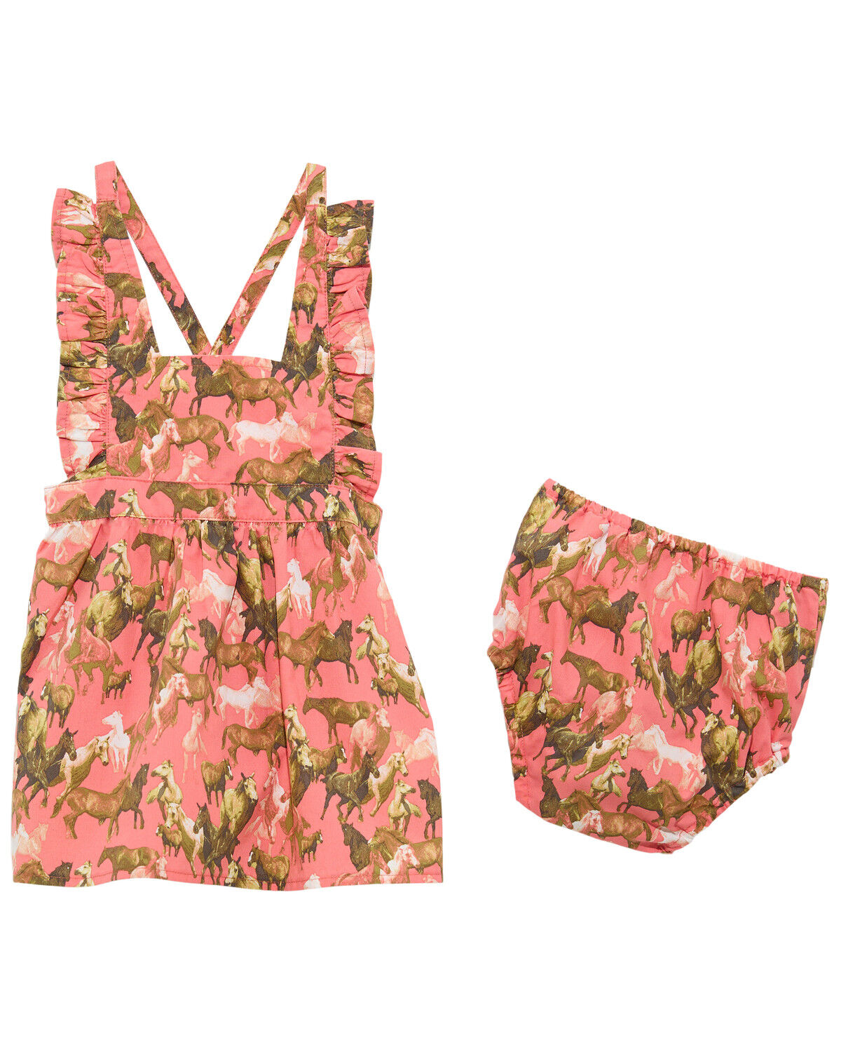 Image #1 - Wrangler Infant Girls' Horse Print Sleeve Dress And Diaper Set - 2 Piece, Coral, hi-res