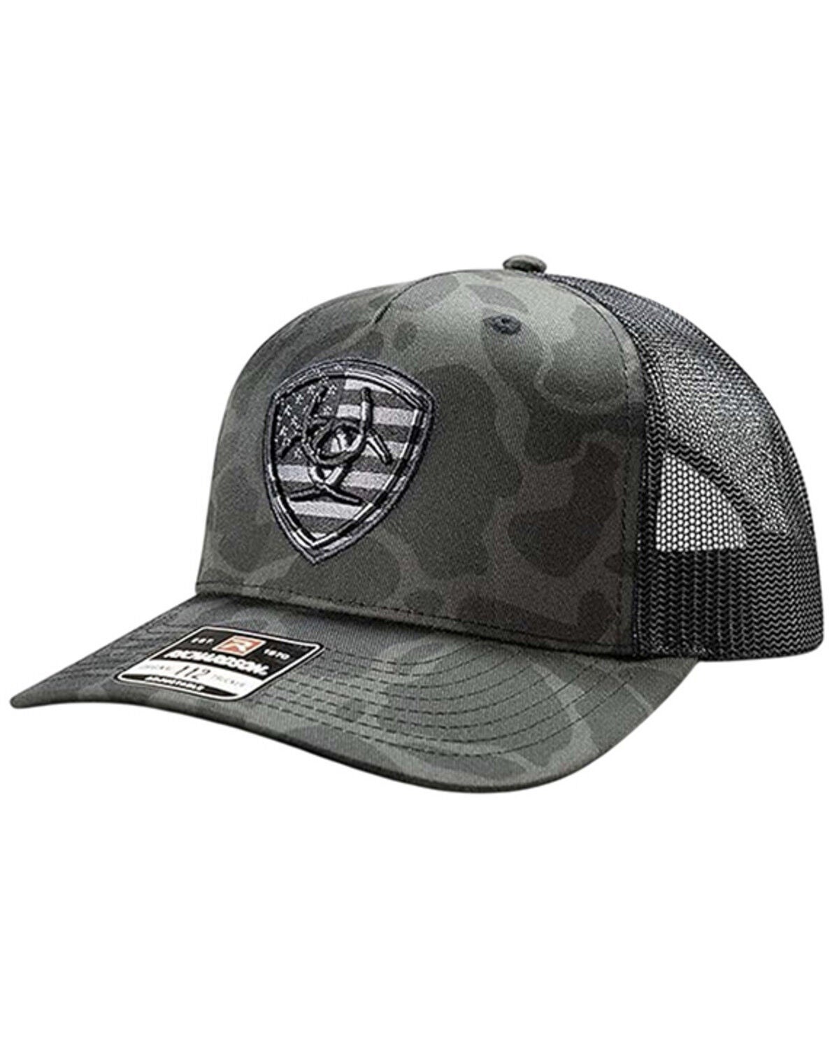 Image #1 - Ariat Men's Camo Logo Ball Cap, Black/grey, hi-res