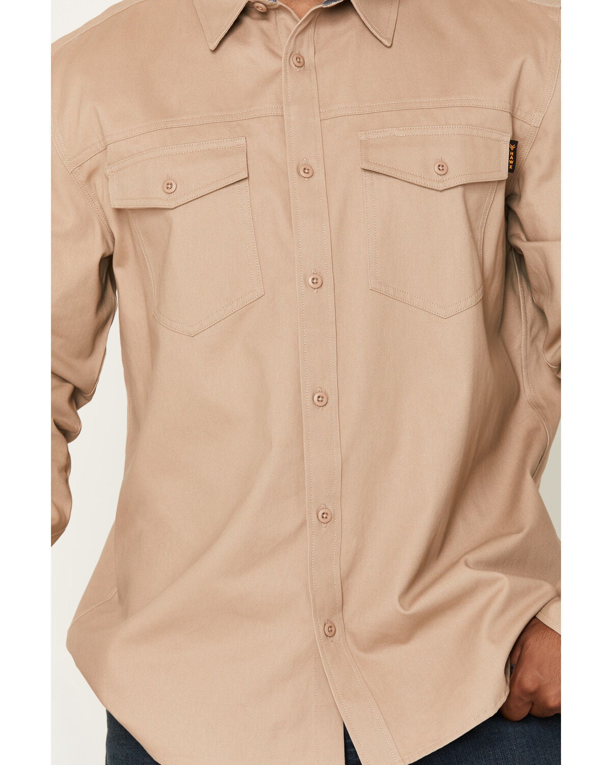 Image #3 - Hawx Men's Solid Long Sleeve Button-Down Work Shirt - Big, Khaki, hi-res