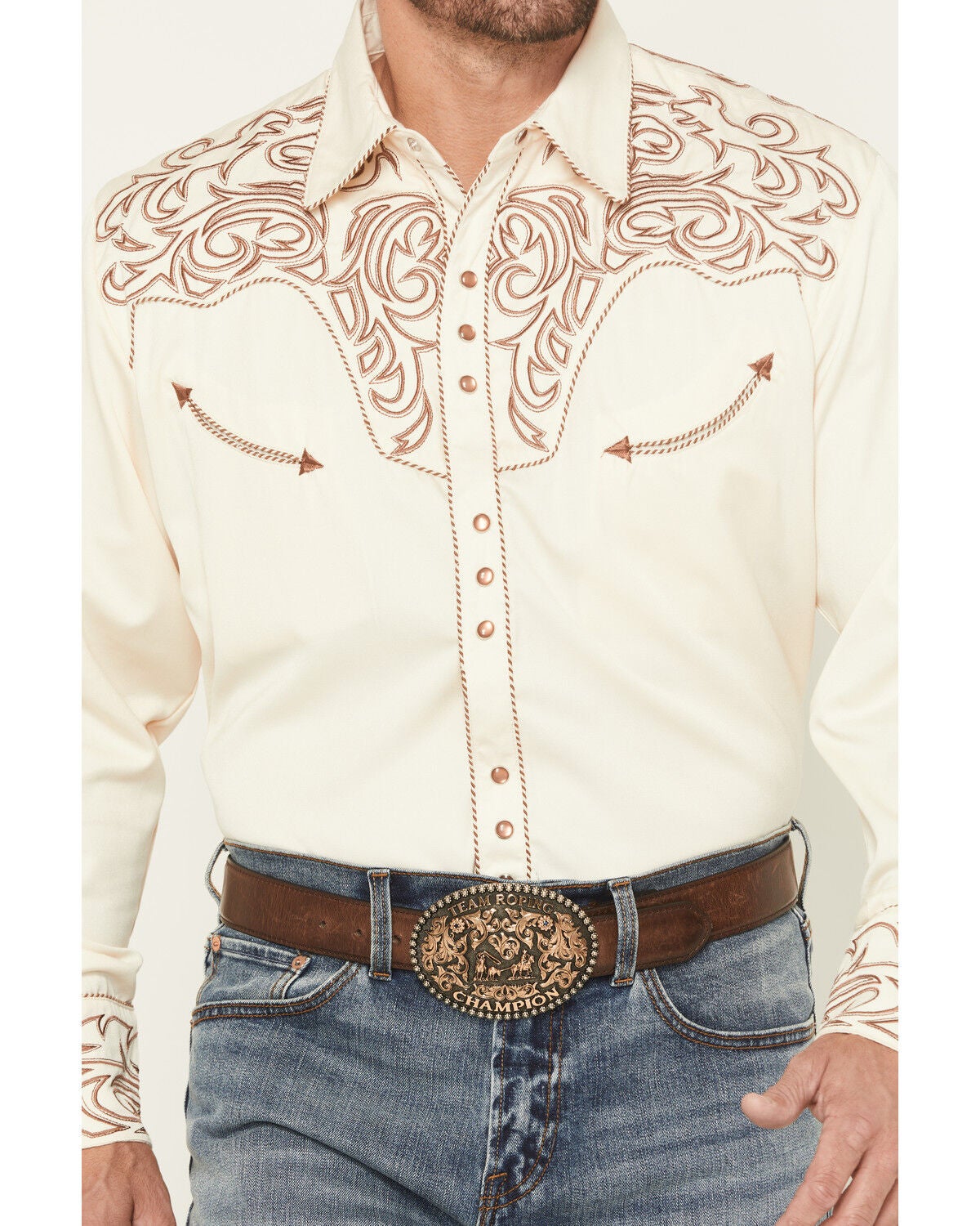 Image #3 - Scully Men's Solid Long Sleeve Pearl Snap Western Shirt, Cream, hi-res
