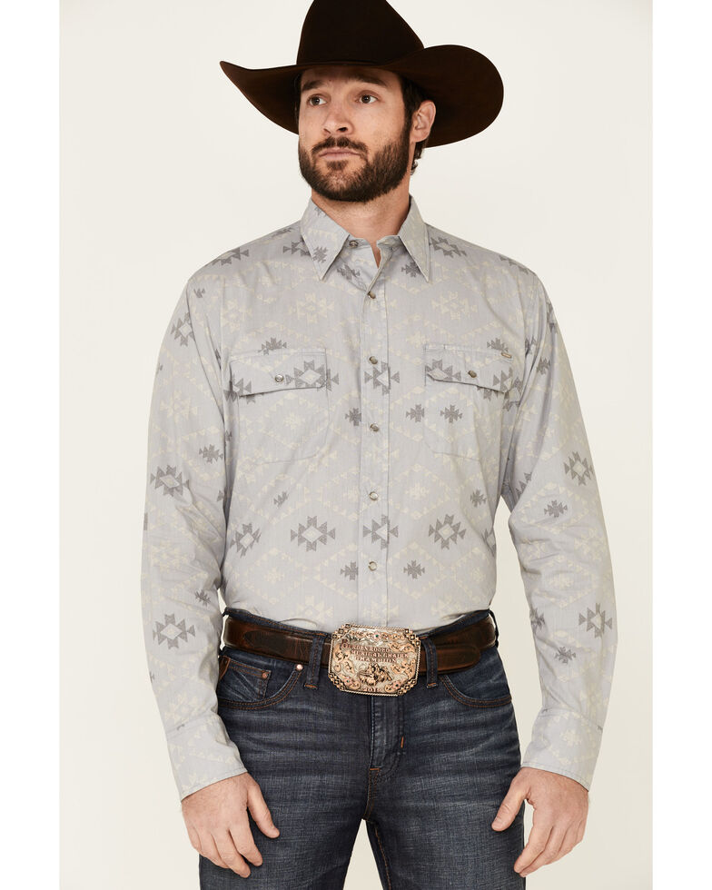 Tin Haul Men's Grey Southwestern Textured Print Long Sleeve Snap Western Shirt , Grey, hi-res